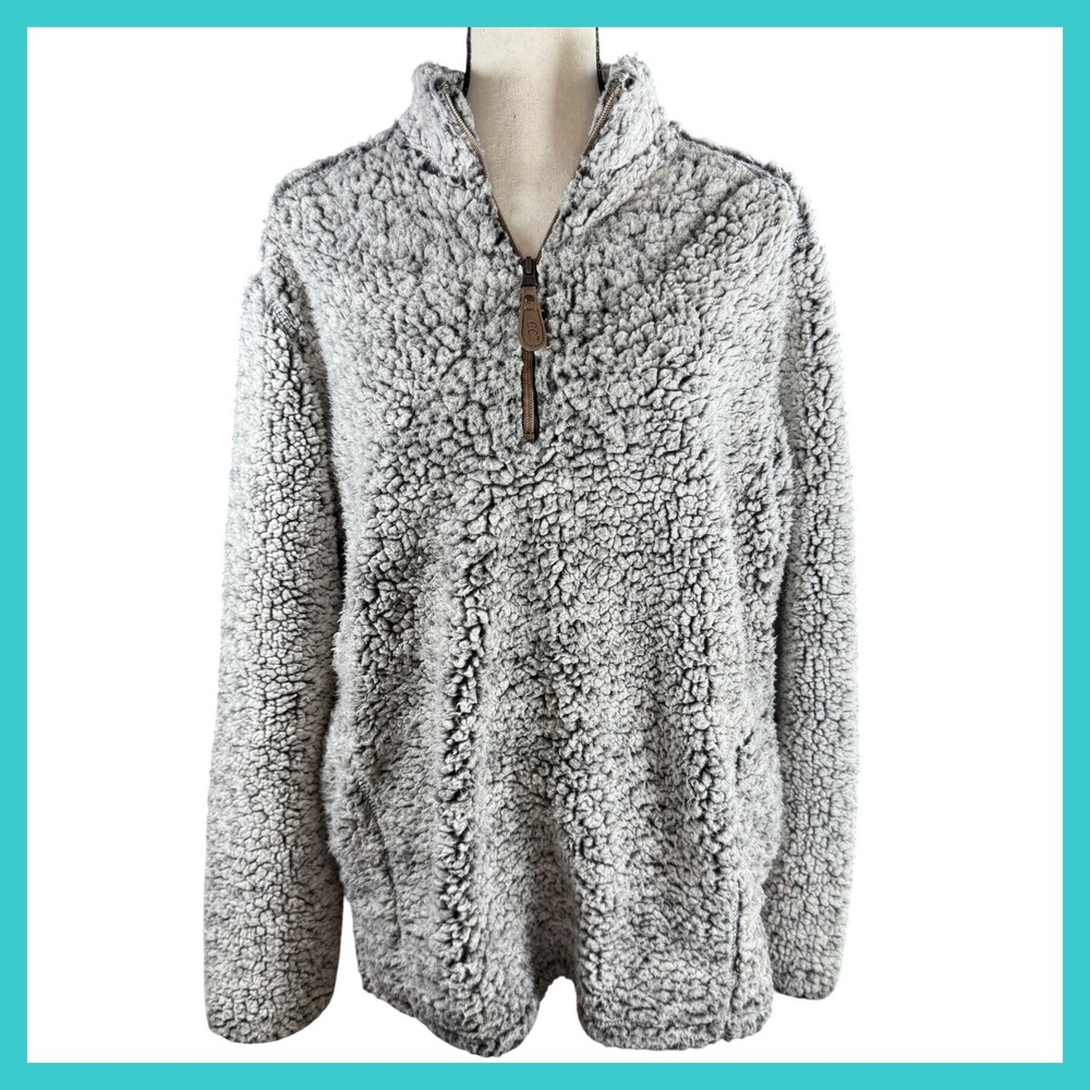 CC Sherpa Pullover Women's Quarter Zip Fuzzy Gray Cozy Fleece Sweater Size Small